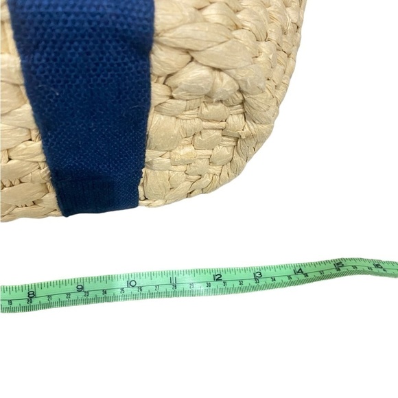 Summer casual basket handbag navy straps lined blue stripe internal pockets - Picture 8 of 10